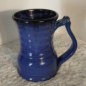Handcrafted Mottled Blue Glaze Pottery Tankard Mug